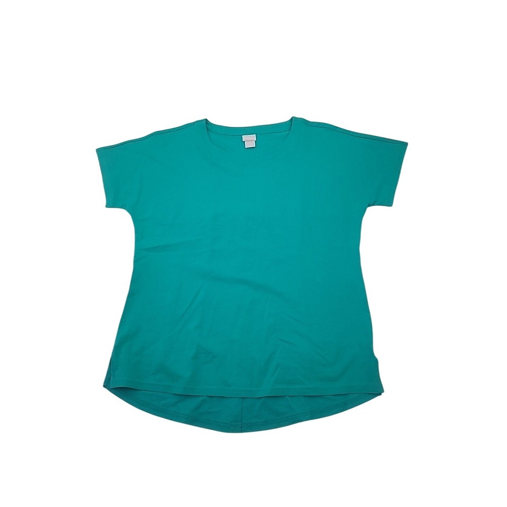Chico's NEW 1 Short Sleeve Button Back Pima‎ Cotton Tropical Jade Beach Coastal